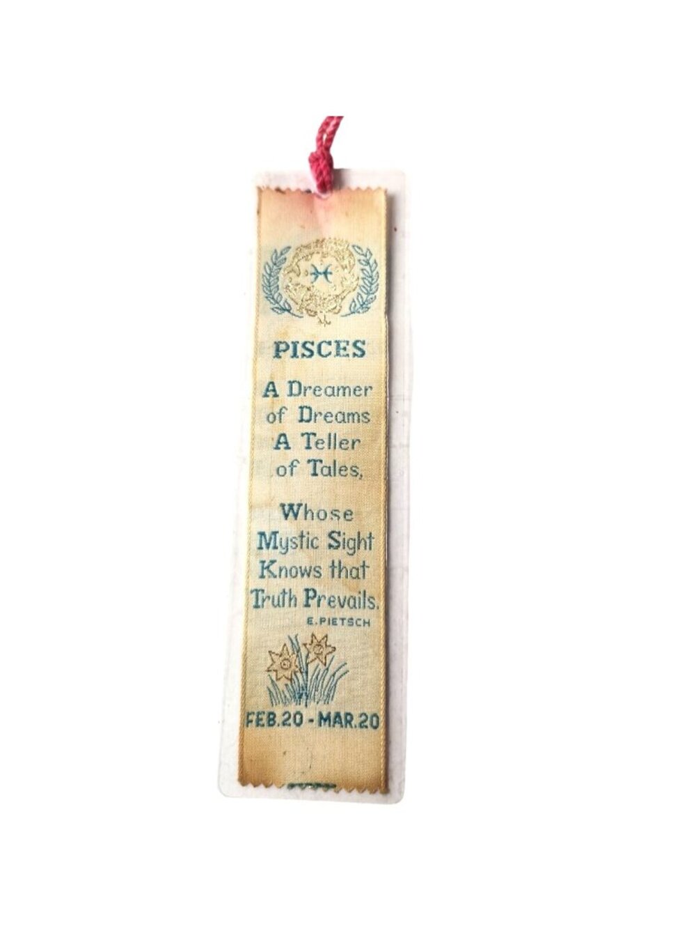 Vtg Bookmark Weve-a-gift Pisces Tassle Astrology Celestial book lovers gift